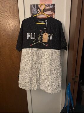 Revolution Two-Tone Black & White 'Flight' Graphic Tee with Red Accents
